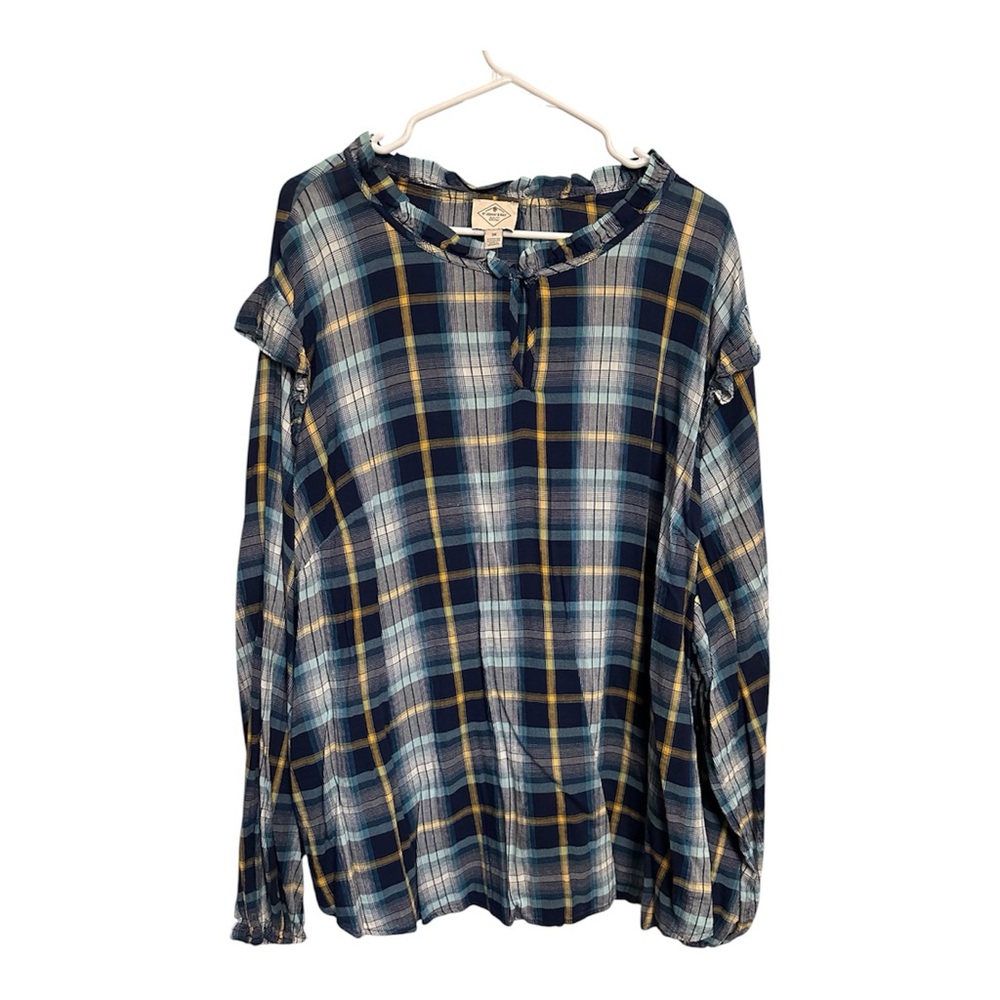 St Johns Bay Women’s Plaid Peasant Ruffle Blouse Top Cotton Blend Size 3X
